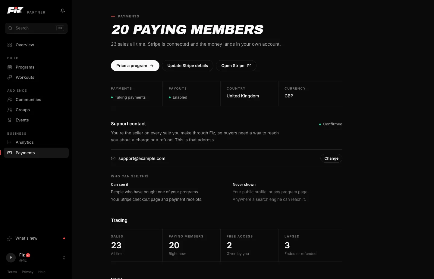 Fiz for Business: Payments